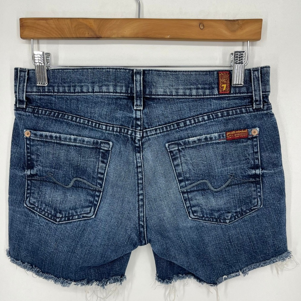 7 For All Mankind Womens Cut Off Denim Shorts Dark Wash Raw Hem Size 25 - Picture 2 of 12